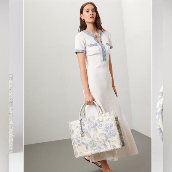 Sandro Kasbah Floral Blue and White Tote Bag - Picture 1 of 6